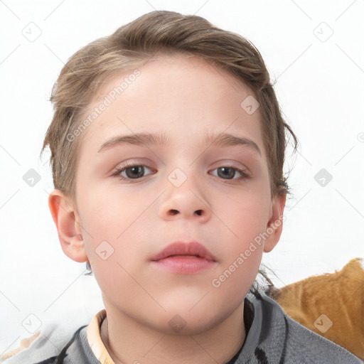 Neutral white child female with short  brown hair and brown eyes