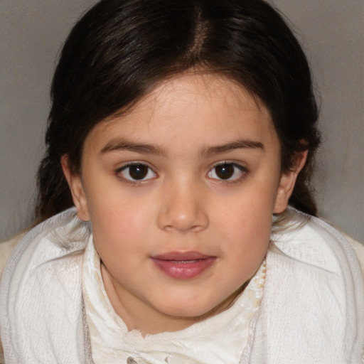 Neutral white child female with medium  brown hair and brown eyes