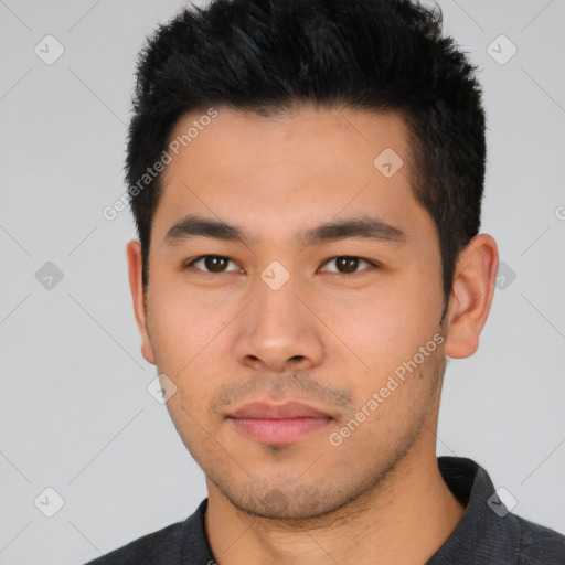 Neutral asian young-adult male with short  black hair and brown eyes