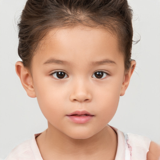 Neutral white child female with short  brown hair and brown eyes