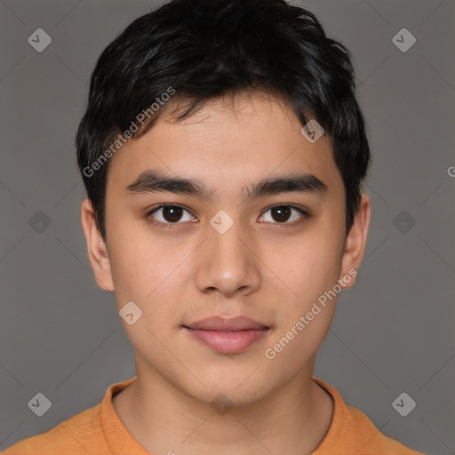 Neutral asian young-adult male with short  brown hair and brown eyes