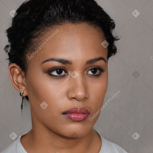 Neutral black young-adult female with short  brown hair and brown eyes