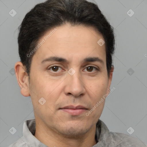 Neutral white adult male with short  brown hair and brown eyes