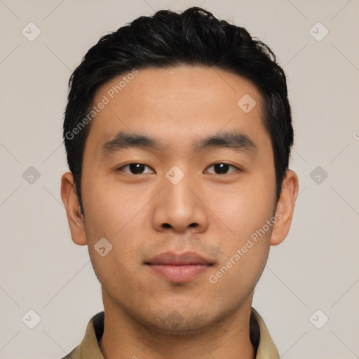 Neutral asian young-adult male with short  black hair and brown eyes