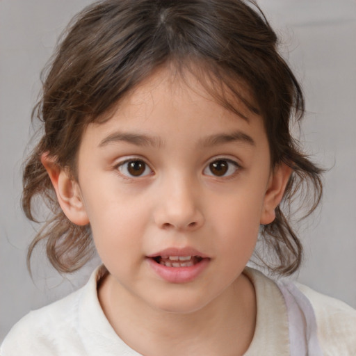 Neutral white child female with medium  brown hair and brown eyes