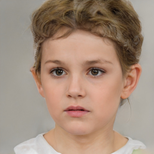 Neutral white child female with short  brown hair and brown eyes