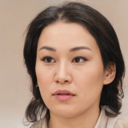 Neutral asian young-adult female with medium  brown hair and brown eyes