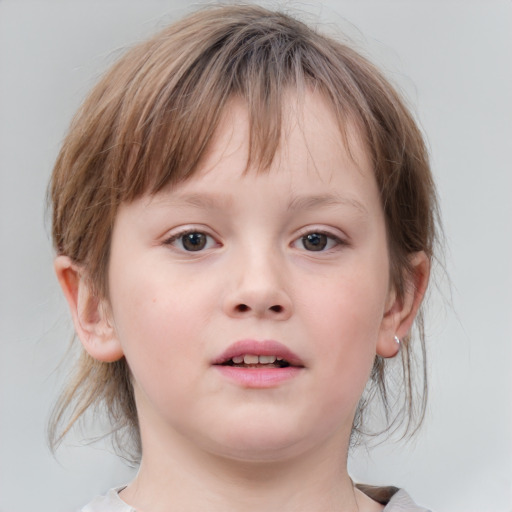 Neutral white child female with medium  brown hair and blue eyes