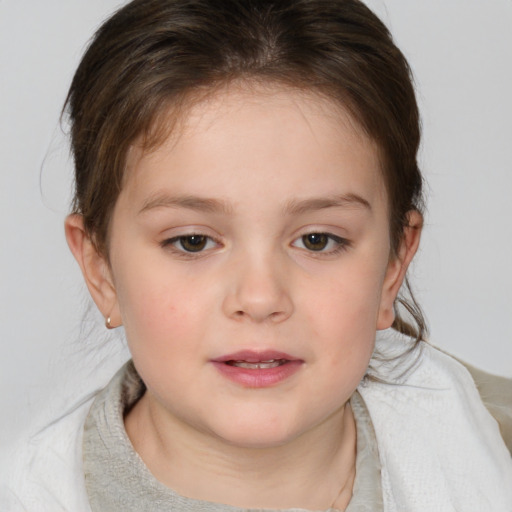 Neutral white child female with medium  brown hair and brown eyes