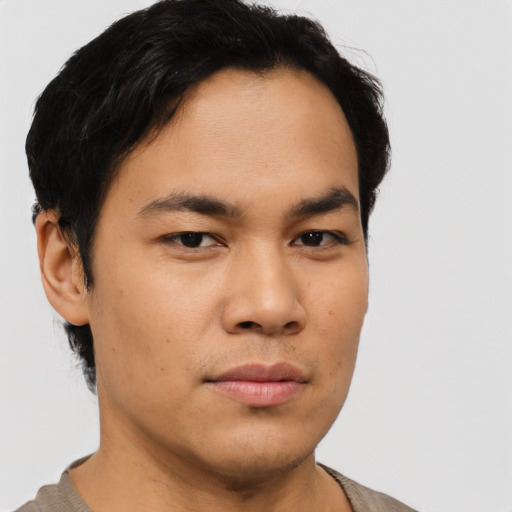 Neutral asian young-adult male with short  black hair and brown eyes