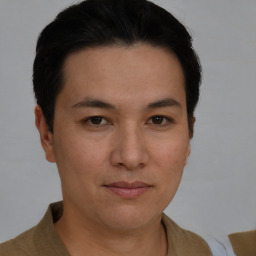 Neutral asian young-adult male with short  brown hair and brown eyes