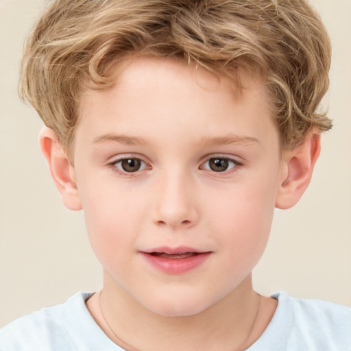 Joyful white child male with short  brown hair and brown eyes