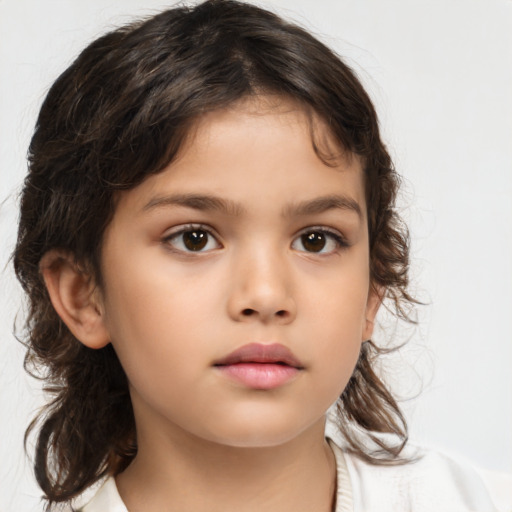Neutral white child female with medium  brown hair and brown eyes