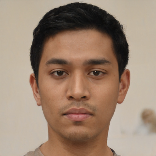 Neutral asian young-adult male with short  black hair and brown eyes