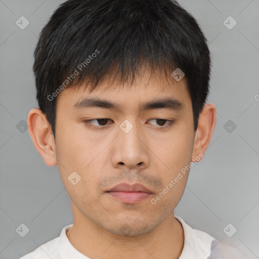 Neutral asian young-adult male with short  brown hair and brown eyes