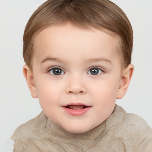 Joyful white child female with short  brown hair and brown eyes