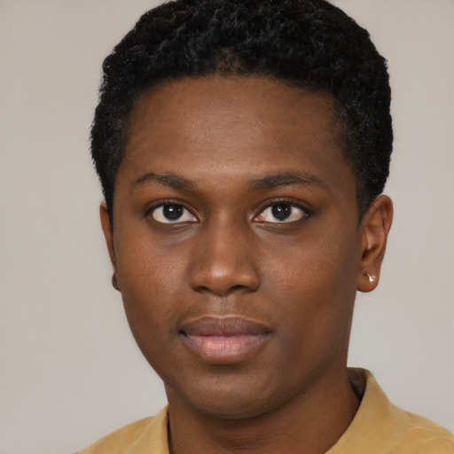 Neutral black young-adult male with short  brown hair and brown eyes
