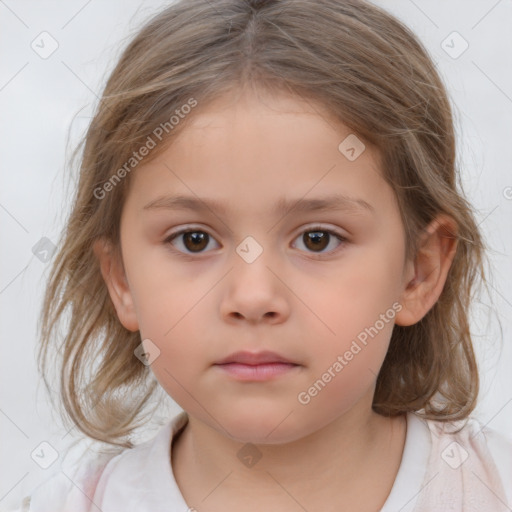 Neutral white child female with medium  brown hair and brown eyes