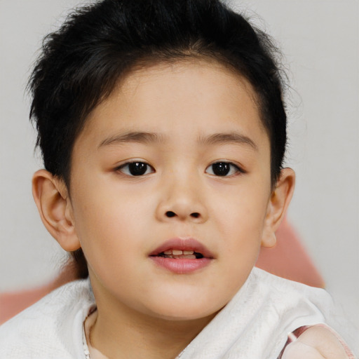 Neutral asian child female with short  brown hair and brown eyes