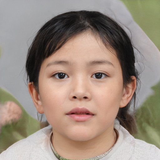 Neutral asian child female with medium  brown hair and brown eyes
