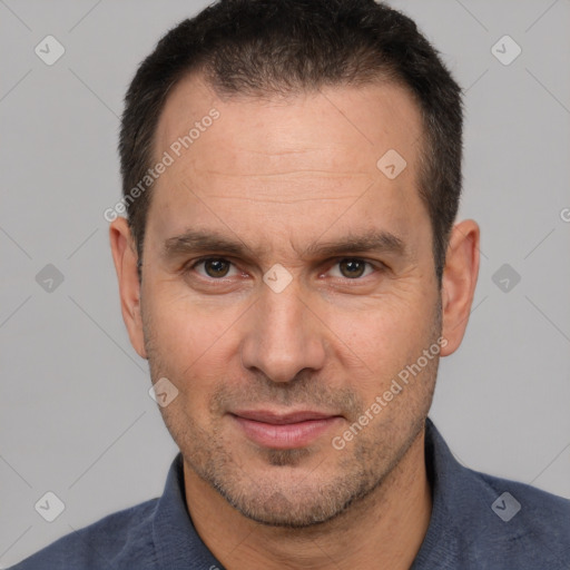 Neutral white adult male with short  brown hair and brown eyes