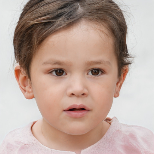 Neutral white child female with short  brown hair and brown eyes