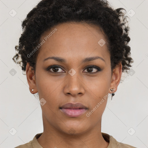 Neutral black young-adult female with short  brown hair and brown eyes