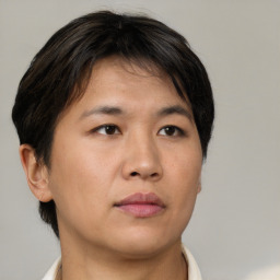 Neutral asian young-adult male with short  brown hair and brown eyes