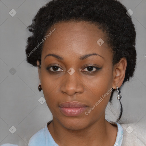 Neutral black young-adult female with short  brown hair and brown eyes