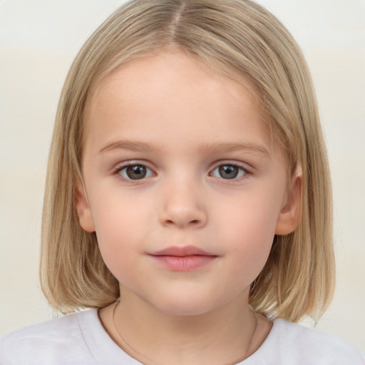 Neutral white child female with medium  brown hair and grey eyes