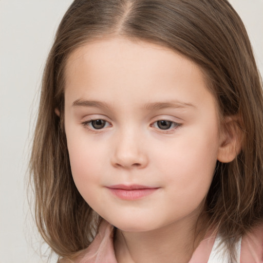 Neutral white child female with long  brown hair and brown eyes