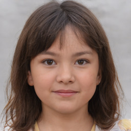 Neutral white child female with medium  brown hair and brown eyes