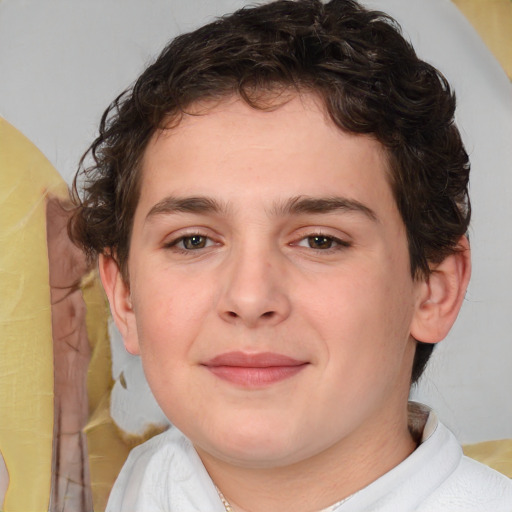 Joyful white young-adult male with medium  brown hair and brown eyes