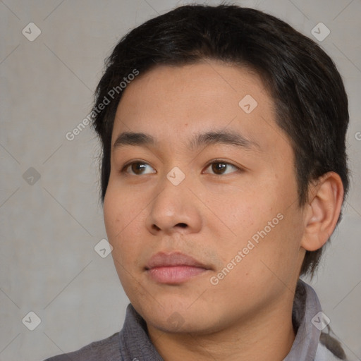 Neutral asian young-adult male with short  brown hair and brown eyes