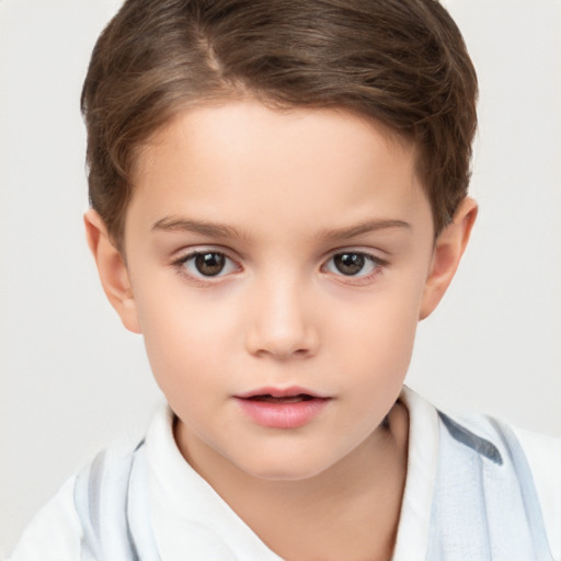 Neutral white child female with short  brown hair and brown eyes