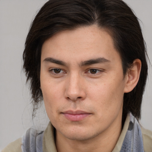 Neutral white young-adult male with medium  brown hair and brown eyes