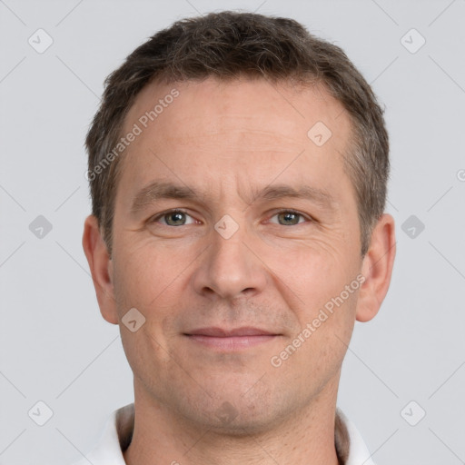 Neutral white adult male with short  brown hair and brown eyes