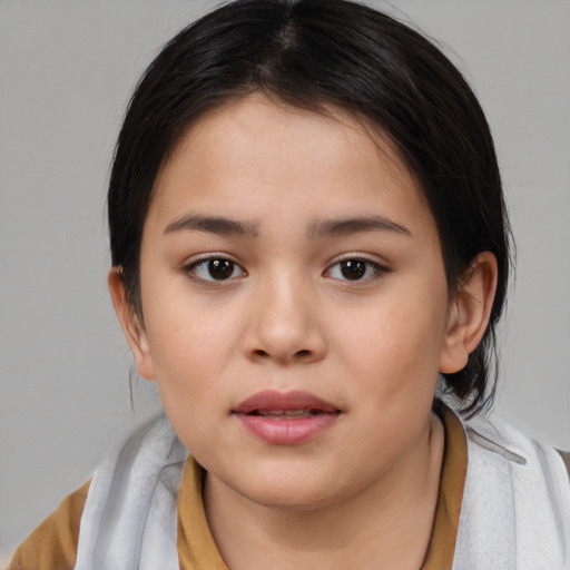 Neutral white child female with medium  brown hair and brown eyes