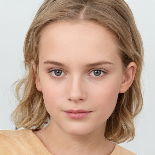 Neutral white child female with medium  brown hair and brown eyes