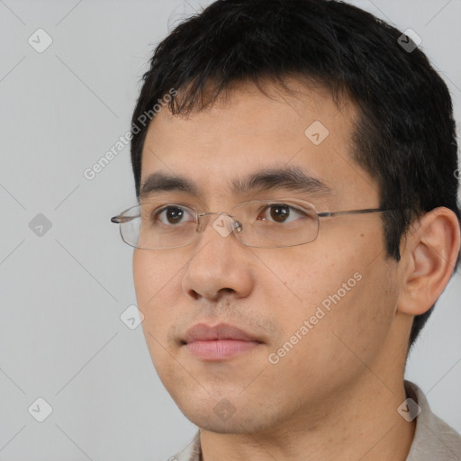 Neutral asian young-adult male with short  brown hair and brown eyes