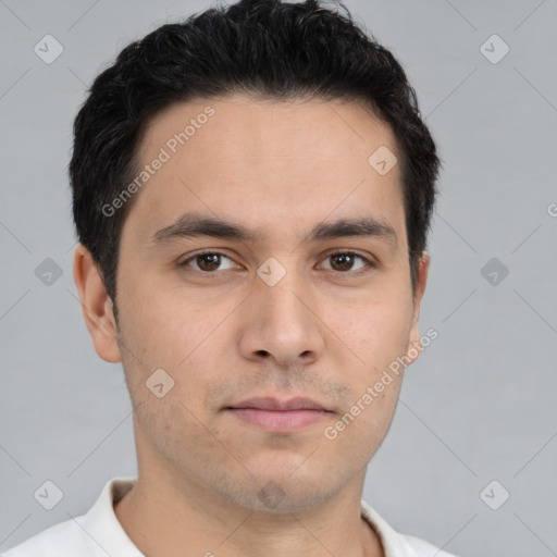 Neutral asian young-adult male with short  brown hair and brown eyes