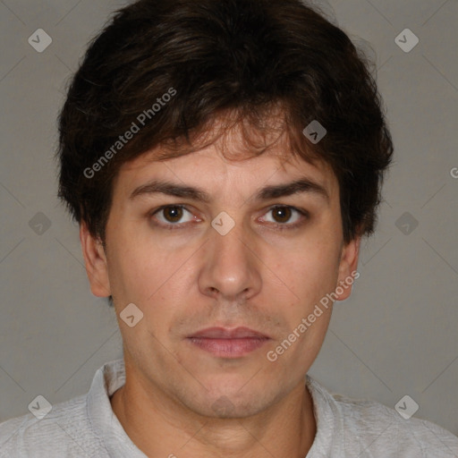 Neutral white adult male with short  brown hair and brown eyes