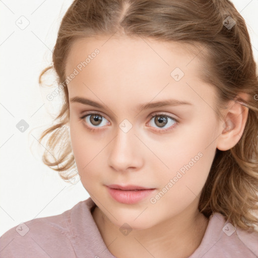 Neutral white child female with medium  brown hair and brown eyes