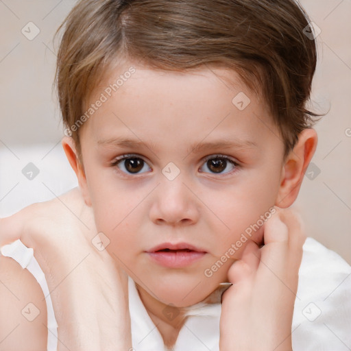 Neutral white child female with short  brown hair and brown eyes