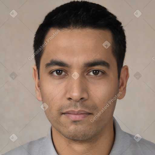 Neutral asian young-adult male with short  black hair and brown eyes