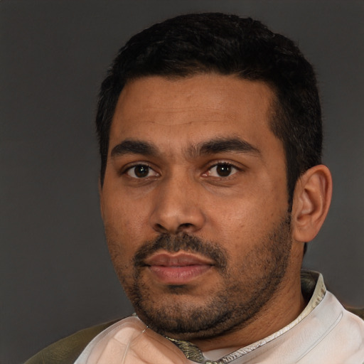 Neutral asian adult male with short  black hair and brown eyes