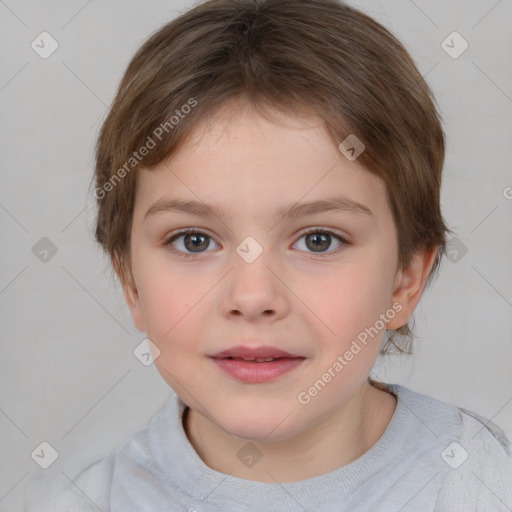 Neutral white child female with short  brown hair and brown eyes