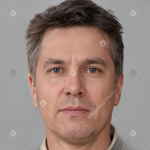 Neutral white adult male with short  brown hair and brown eyes