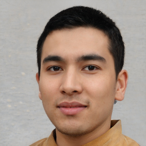 Neutral asian young-adult male with short  black hair and brown eyes