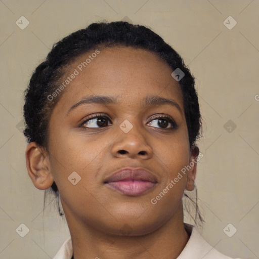 Neutral black young-adult female with short  brown hair and brown eyes